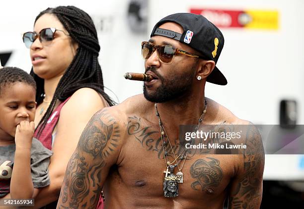 Mo Williams of the Cleveland Cavaliers looks on during the Cleveland Cavaliers 2016 NBA Championship victory parade and rally on June 22, 2016 in...