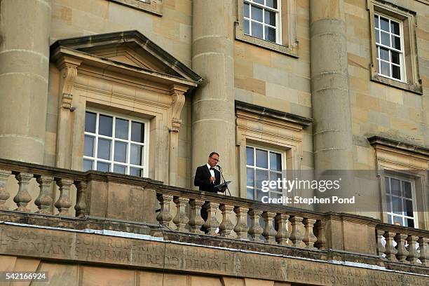 Ambassador Anthony Horowitz makes a speech during a gala dinner in support of East Anglia's Children's Hospices' nook appeal at Houghton Hall on June...