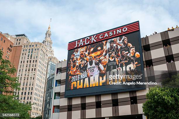 Cleveland fans wait in a parking garage at the Jack Casino prior to the start of the Cleveland Cavaliers 2016 NBA Championship victory parade and...