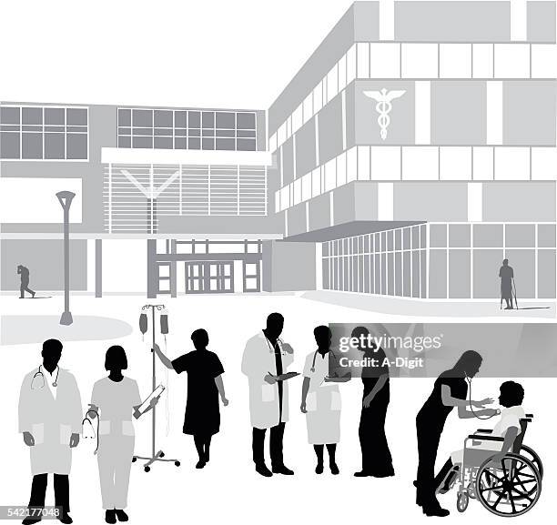 bildbanksillustrationer, clip art samt tecknat material och ikoner med hospital entrance and occupants - men stock illustrations