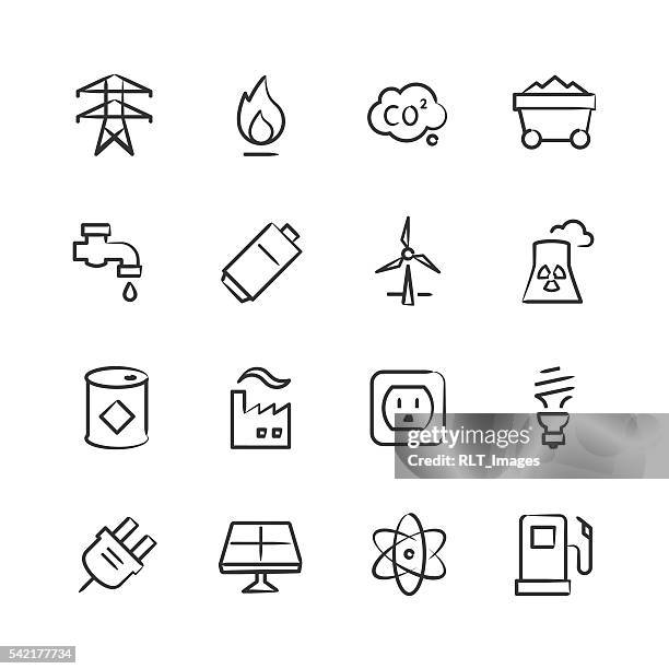 energy & power icons — sketchy series - coal pollution stock illustrations