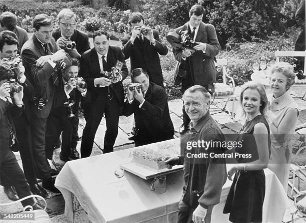 English actress Hayley Mills celebrates her 21st birthday at her parents' home in Richmond, Surrey, 18th April 1967. Here she is pictured with her...