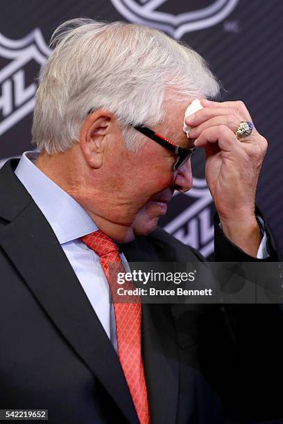 New Las Vegas NHL franchise owner Bill Foley addresses the media during the Board of Governors Press Conference prior to the 2016 NHL Awards at...