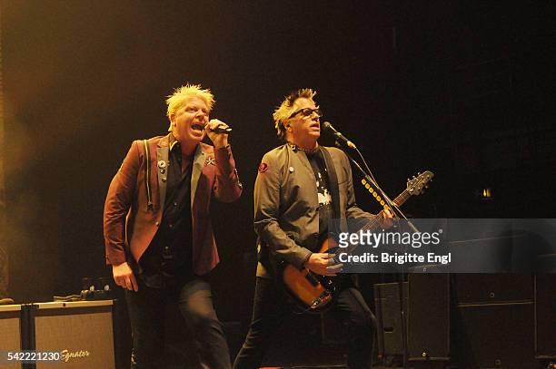Dexter Holland and Kevin"Noodles"Wasserman of The Offspring performs on stage at Eventim Apollo on June 22, 2016 in London, England.