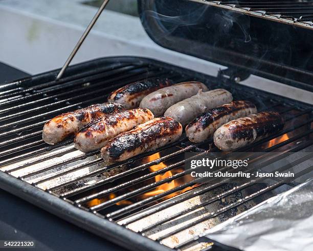 bbq in the back garden - totland bay stock pictures, royalty-free photos & images