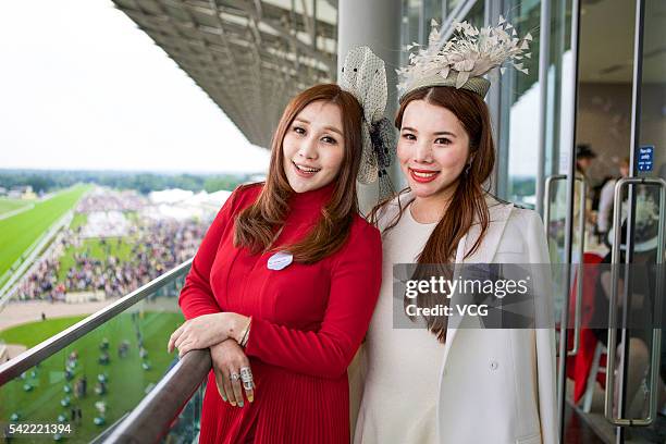 Socialite Wendy Yu , Sabrina Ho, daughter of Macau billionaire Stanley Ho, attend day 5 of Royal Ascot at Ascot Racecourse on June 19, 2016 in Ascot,...