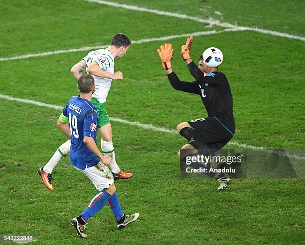 Robbie Brady of Ireland in action during the UEFA Euro 2016 Group E match between Italy and Republic of Ireland at Stade Pierre Mauroy, in Lille,...