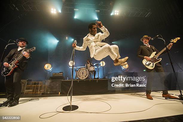 Nalle Colt , Richard Danielson, Ty Taylor and Rick Barrio Dill of Vintage Trouble perform on June 22, 2016 in London, England.