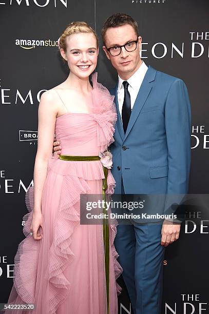 Elle Fanning and Director, Nicolas Winding Refn attends"The Neon Demon" New York Premiere at Metrograph on June 22, 2016 in New York City.