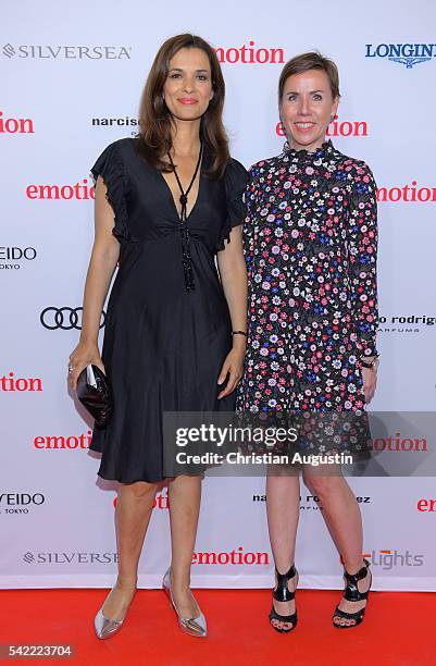 Julia Niharika Sen and Anke Rippert attend the Emotion Award at Laeiszhalle on June 22, 2016 in Hamburg, Germany.