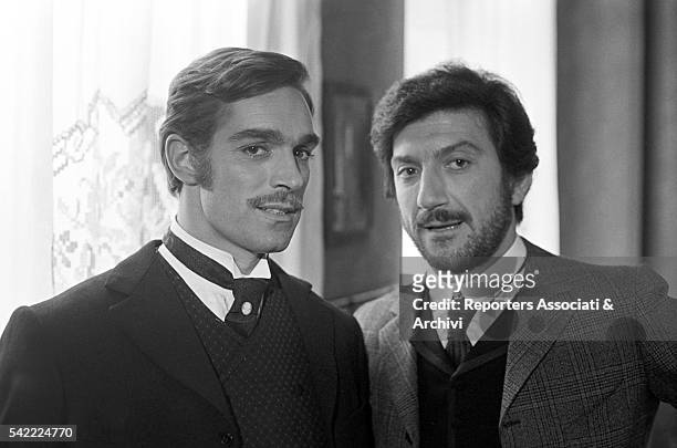 Italian actors Gigi Proietti and Fabio Testi in The Inheritance. January 1976