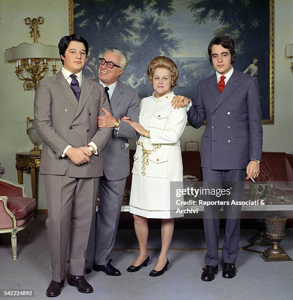 Italian actor and director Vittorio De Sica and his wife Maria Mercader with their sons Manuel and Christian in their house. Rome, 1st January 1968