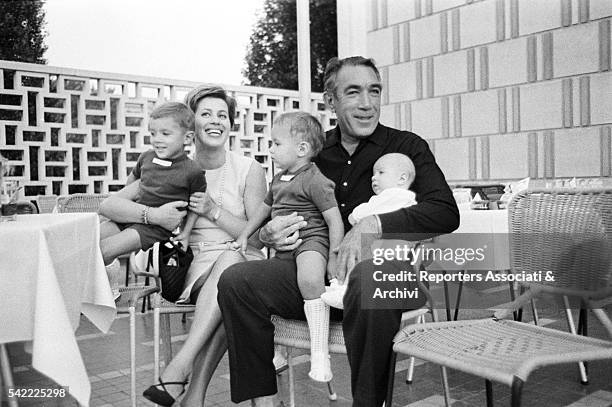 Mexican-American actor Anthony Quinn and his wife Jolanda Addolori with their children Francesco, Danny e Lorenzo. 1960s