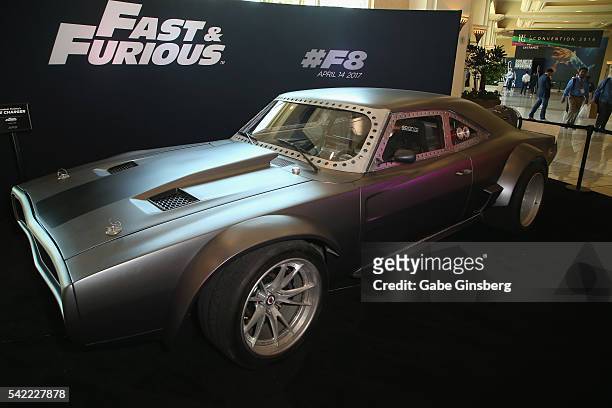 The character Dominic Toretto's "Ice Charger" from the upcoming movie "Fast and Furious: Fast 8" is displayed at the Licensing Expo 2016 at the...