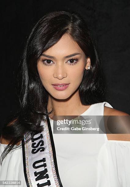 Miss Universe 2015 Pia Alonzo Wurtzbach poses at the WME-IMG booth during the Licensing Expo 2016 at the Mandalay Bay Convention Center on June 22,...