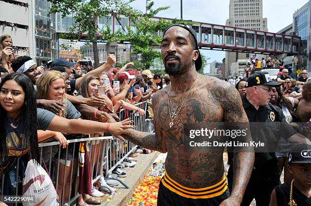 Smith of the Cleveland Cavaliers shakes hands with the fans during the Cleveland Cavaliers Victory Parade And Rally on June 22, 2016 in downtown...