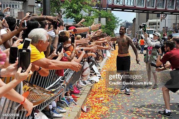 Smith of the Cleveland Cavaliers shakes hands with the fans during the Cleveland Cavaliers Victory Parade And Rally on June 22, 2016 in downtown...