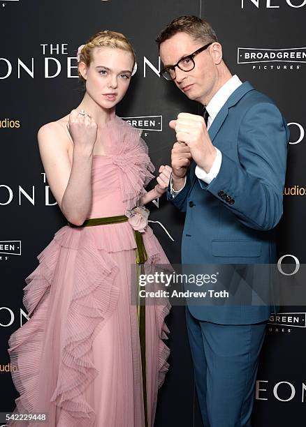 Elle Fanning and Nicolas Winding Refn attends the "The Neon Demon" New York premiere at Metrograph on June 22, 2016 in New York City.