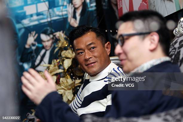 Actor Louis Koo and producer Nai-Hoi Yau receive interview for movie "Three" on June 21, 2016 in Guangzhou, China.