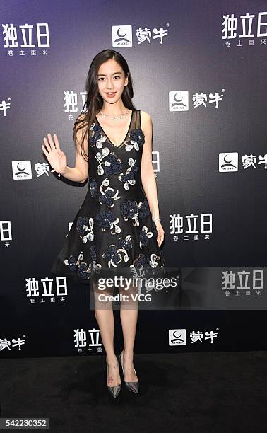 Actress Angelababy attends the premiere of German director Roland Emmerich's film "Independence Day: Resurgence" on June 22, 2016 in Beijing, China.