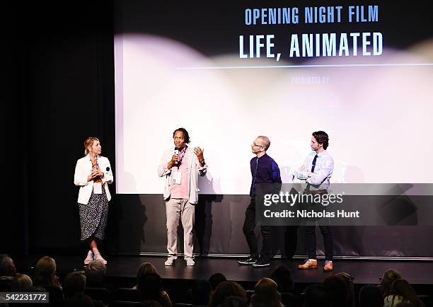 Executive Director of the Nantucket Film Festival Mystelle Brabbee, Director Roger Ross Williams, Basil Tsiokos and Bill Curran give an introduction...