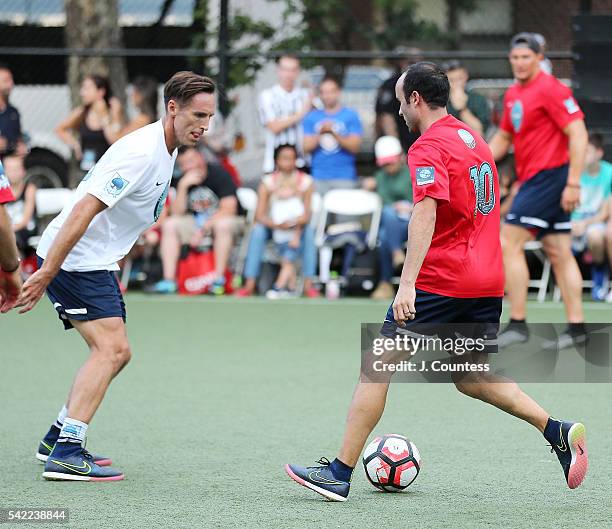 Retired NBA Player Steve Nash plays against former professional soccer player Landon Donovan during the 2016 Steve Nash Foundation Showdown at Sara...