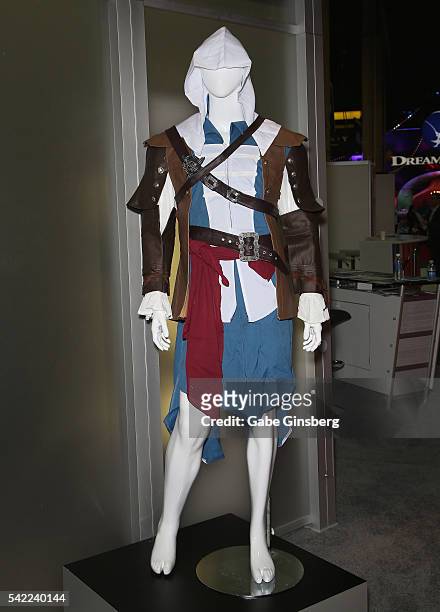 Costume based on the character Edward Kenway from the "Assassin's Creed IV: Black Flag" video game is displayed in the Ubisoft booth at the Licensing...