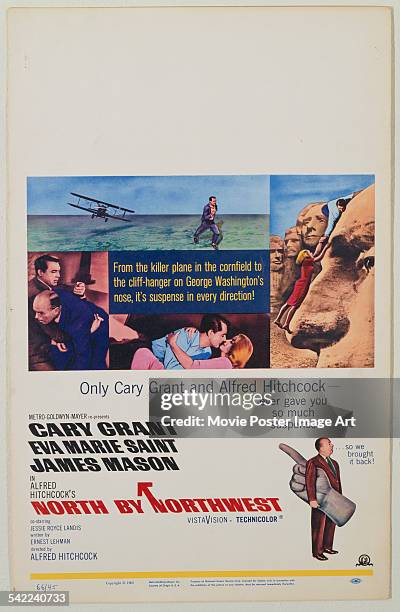 Poster for Alfred Hitchcock's 1959 thriller film 'North by Northwest' starring Cary Grant and Eva Marie Saint.