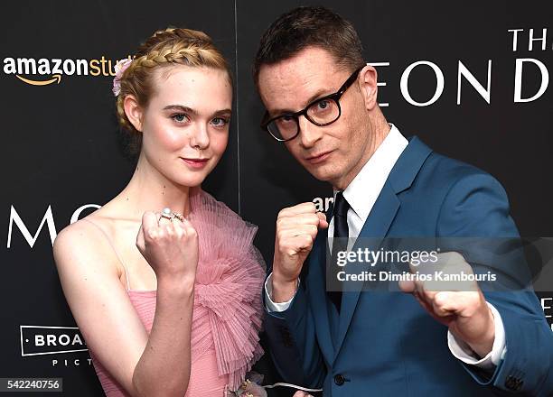 Elle Fanning and Director, Nicolas Winding Refn attends"The Neon Demon" New York Premiere at Metrograph on June 22, 2016 in New York City.