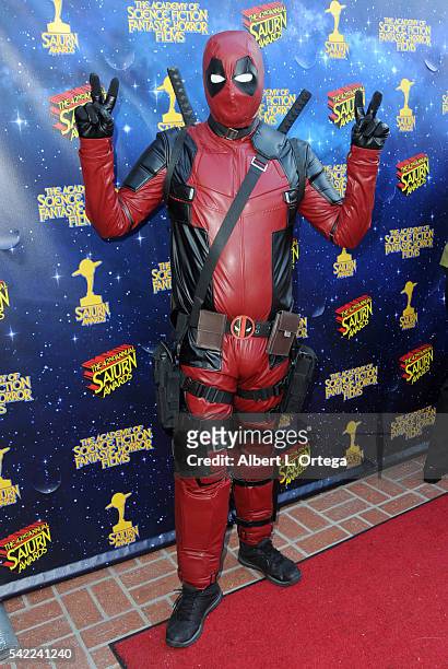 Deadpool attends the 42nd annual Saturn Awards at The Castaway on June 22, 2016 in Burbank, California.