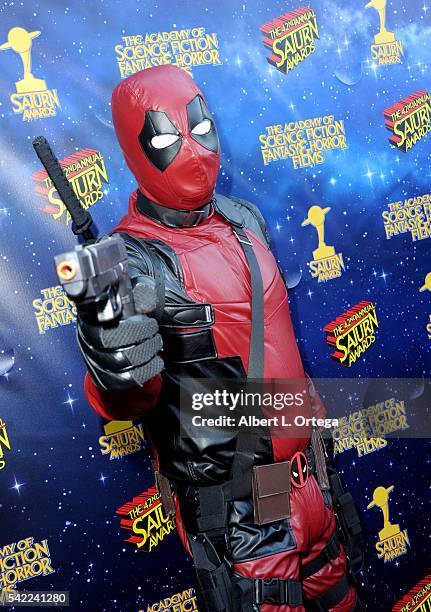 Deadpool attends the 42nd annual Saturn Awards at The Castaway on June 22, 2016 in Burbank, California.