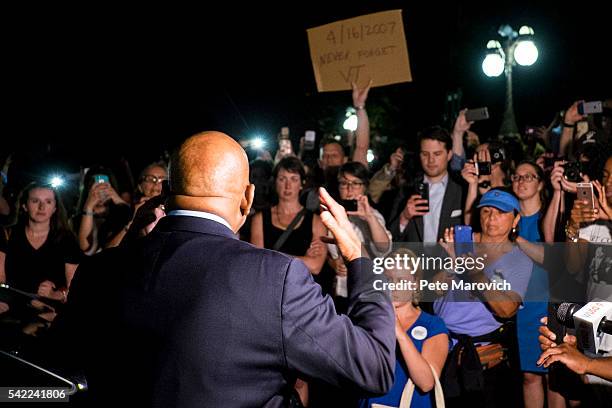 Civil rights icon Rep. John Lewis speaks to supporters of House Democrats taking part in a sit-in on the House Chamber outside the U.S. Capitol on...