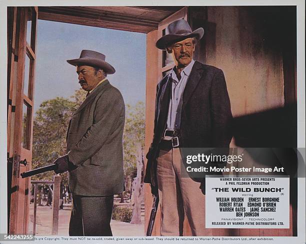 Actors Albert Dekker and Robert Ryan appear on a poster for the Warner Bros./Seven Arts film 'The Wild Bunch', 1969. The film was directed by Sam...
