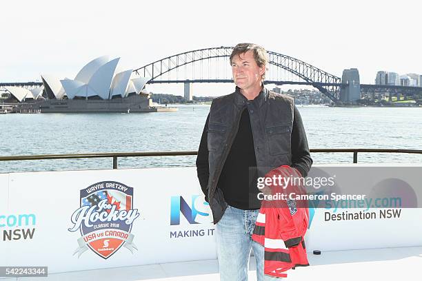 Ice Hockey legend Wayne Gretzky poses at Lady Macquarie's Chair on June 22, 2016 in Sydney Australia. Wayne Gretzky is in Sydney for the upcoming...