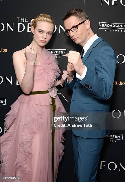 Elle Fanning and Nicolas Winding Refn attend the "The Neon Demon" New York premiere at Metrograph on June 22, 2016 in New York City.