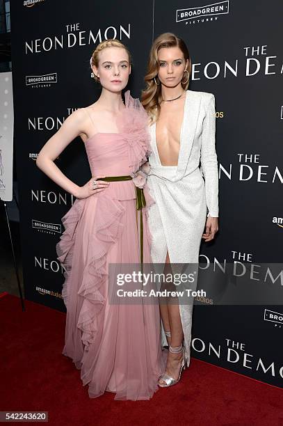 Elle Fanning and Abbey Lee attend the "The Neon Demon" New York premiere at Metrograph on June 22, 2016 in New York City.