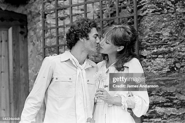 French actor, director and screenwriter Daniel Duval with Danish actress Anna Karina the day of their wedding in La Garde-Freinet.