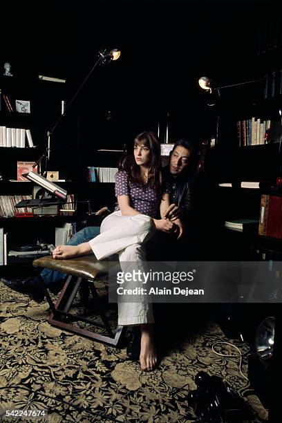French singer and songwriter Serge Gainsbourg with his partner British singer and actress Jane Birkin at home in Paris.