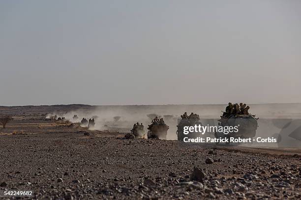 Soldiers of the Chadian Army on Patrol in area of Kidal in Mali. Chadian forces, trained in desert combat, have backed French forces in some of the...