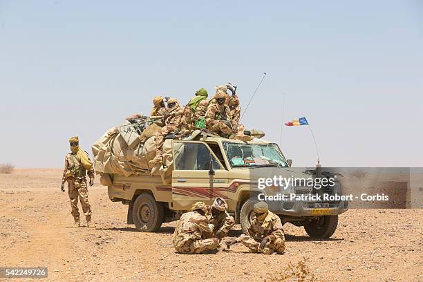 Soldiers of the Chadian Army on Patrol in area of Kidal in Mali. Chadian forces, trained in desert combat, have backed French forces in some of the...