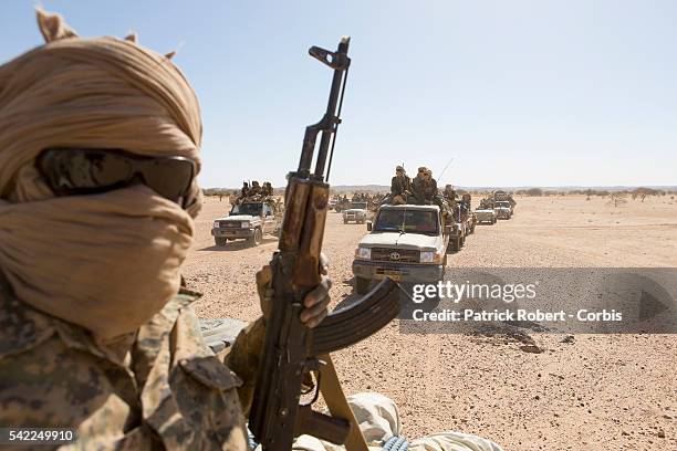 Soldiers of the Chadian Army on Patrol in area of Kidal in Mali. Chadian forces, trained in desert combat, have backed French forces in some of the...