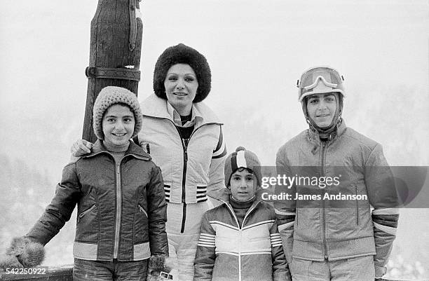 Farahnaz Pahlavi, their mother HIM Farah Pahlavi Empress of Iran, Ali-Reza Pahlavi, and Reza II Pahlavi, the Crown Prince during a winter vacation.