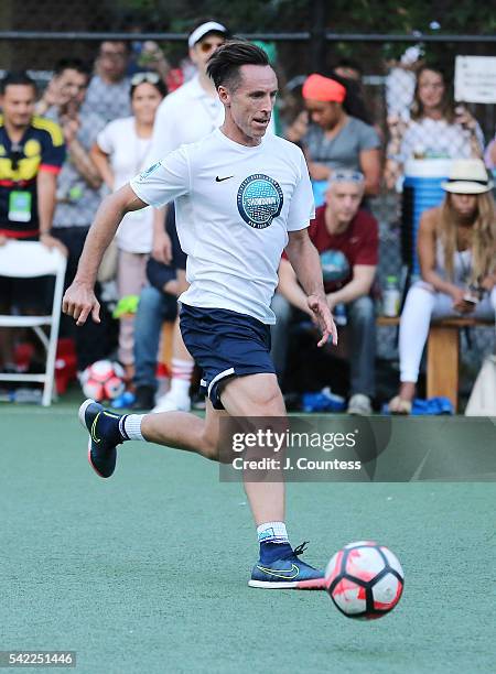 Retired NBA Player Steve Nash plays in the 2016 Steve Nash Foundation Showdown at Sara D. Roosevelt Park on June 22, 2016 in New York City.