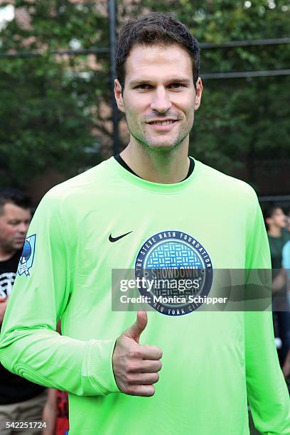 Professional soccer player Asmir Begovic attends the 2016 Steve Nash Foundation Showdown at Sara D. Roosevelt Park on June 22, 2016 in New York City.