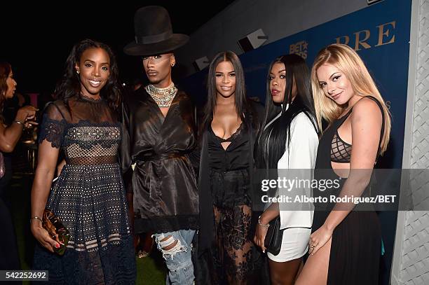 Singer Kelly Rowland and TV personalities Stephon Mendoza, Eny Oh, Kamie Crawford, and Savannah Lynx attend Debra Lee's PRE kicking off the 2016 BET...