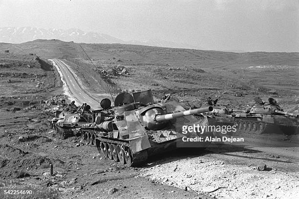 After the fighting in October 1973: remains of Syrian tanks destroyed by the Israeli Air Force.