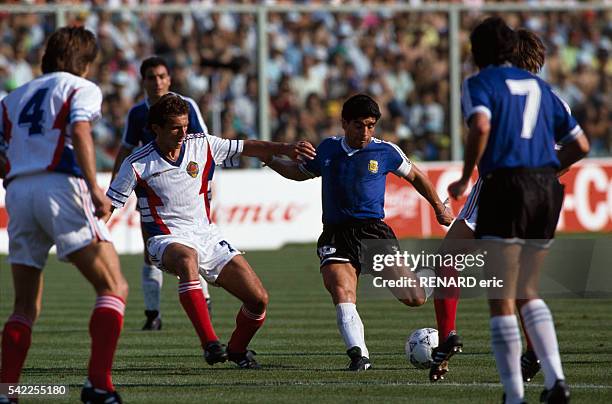 Argentina's captain Diego Maradona in action during a quarter-final match of the 1990 FIFA World Cup against Yugoslavia.