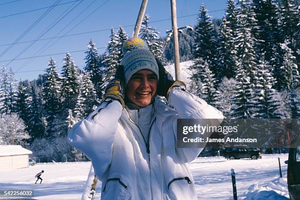 Actress Brooke Shields on a winter ski vacation.