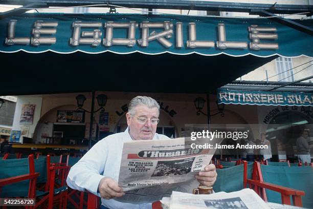 French communist businessmen Jean Baptiste Doumeng, nicknamed "The Red Billionaire", reviewing the French Communist Party newspaper "L'Humanité" at...