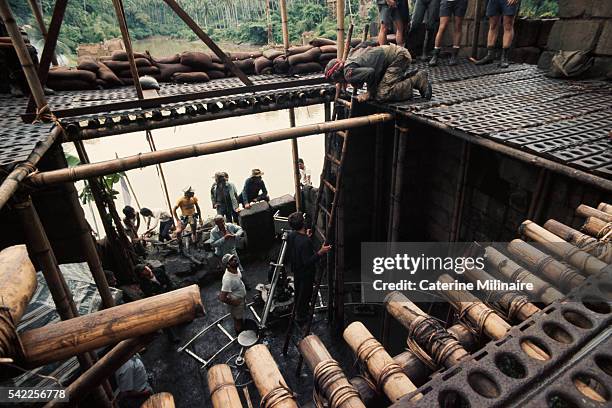 On the set of the film Apocalypse Now, directed by Francis Ford Coppola and based on Joseph Conrad's novel Heart of Darkness.